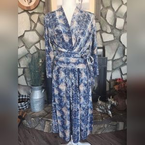 Ilse Jacobsen blue/cream snake print jersey wrap dress size L.